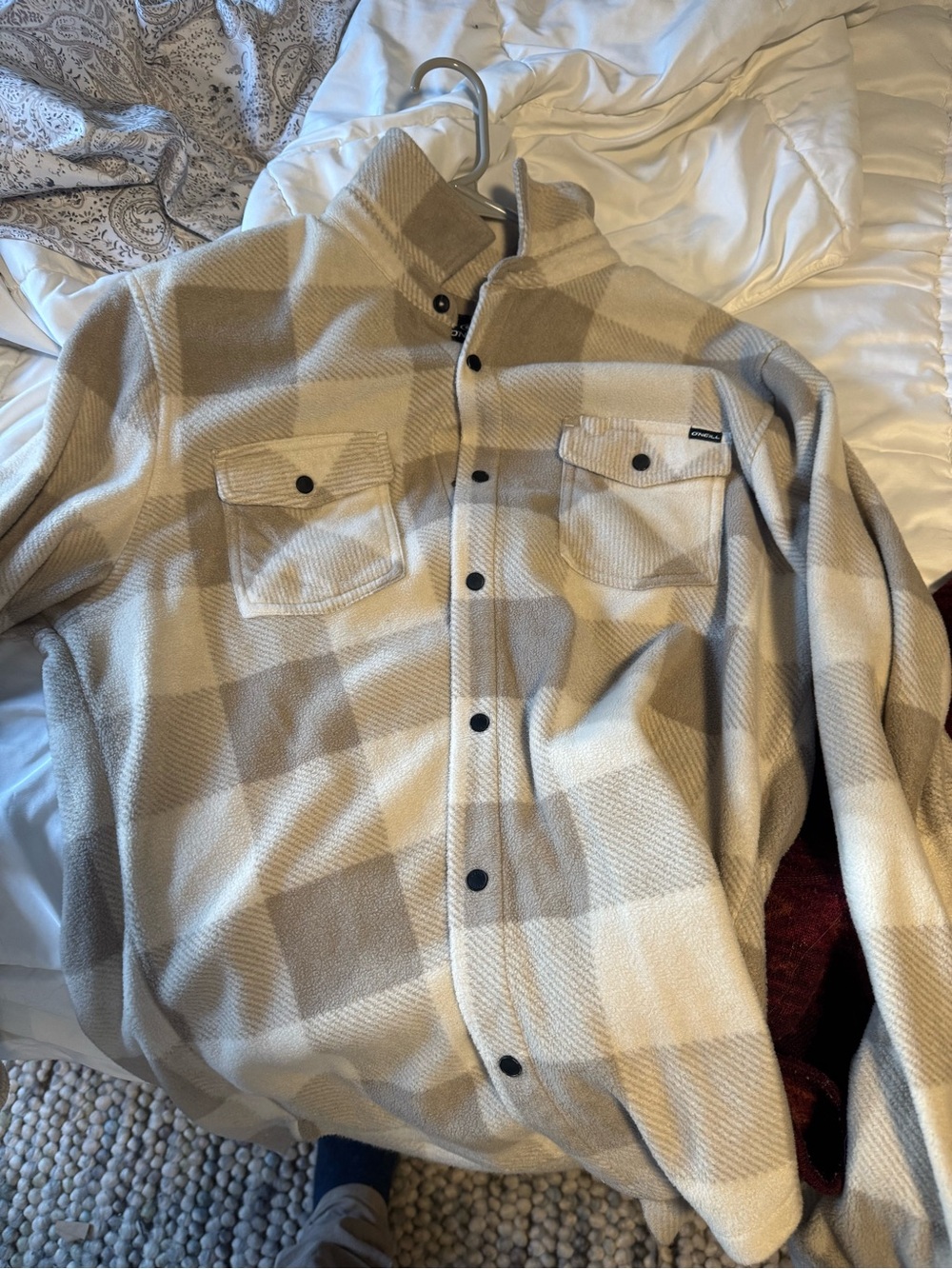 O'Neill Beige and Cream Plaid Button-Up Shacket